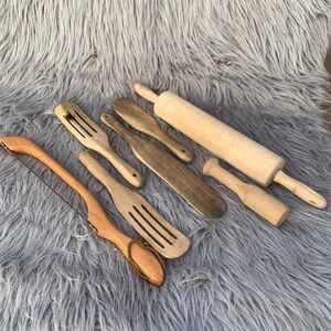 Vintage Primitive wood kitchen utensils set of 7pc